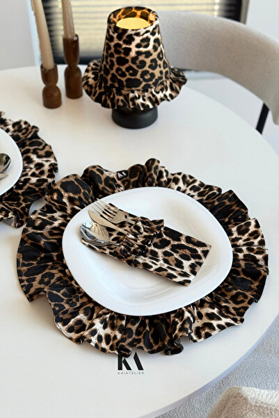 KaiAtelier 1 Adet Leopard Keten Yuvarlak Fırfırlı Amerikan Servis / Supla