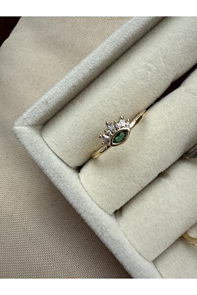 STOLIA Green Zircon Stone Non-Tarnish Steel Gold Eye Detail Ring