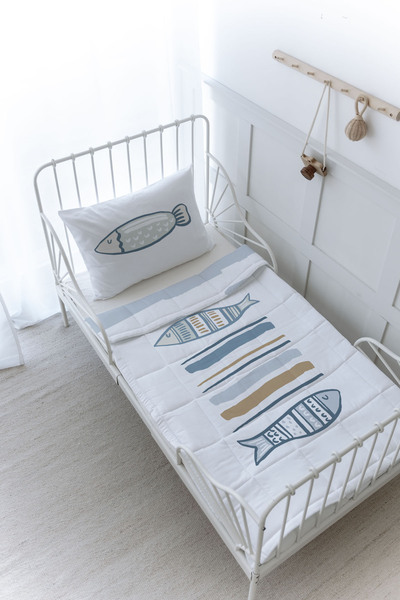 Tuğba Kuğu Organic Printed Montessori (100X200) Quilt Set - Pure Baby Series - Baby Fish