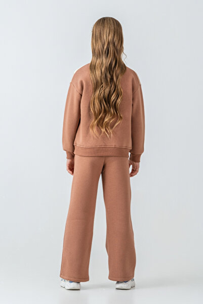 AHENGİM Σετ χειμερινής φόρμας για κορίτσια με λεπτομέρεια πεταλούδας με μισό φερμουάρ 3 κλωστών Ak4233