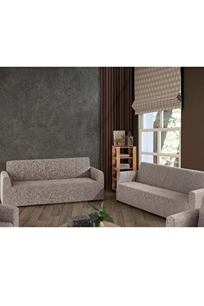 Altın Kelebek Jakarlı Streç Kaplama Maxi Çekyat Koltuk Örtüsü (3+3)-Taş