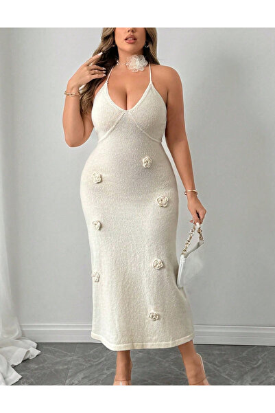 Sheya Curve+ midi dress, cream