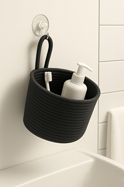 MaVaux Asep Hanging Rope Hand-Woven Bathroom Basket 25X20Cm Wall-Mountable Multi-Purpose Organizer and Storage