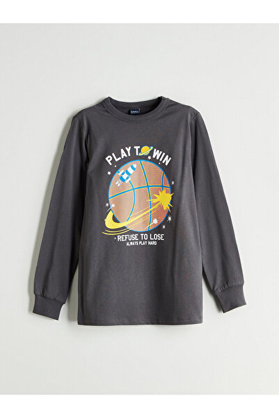 LC Waikiki Antrasit Bisiklet Yaka Erkek Çocuk Pijama Üst