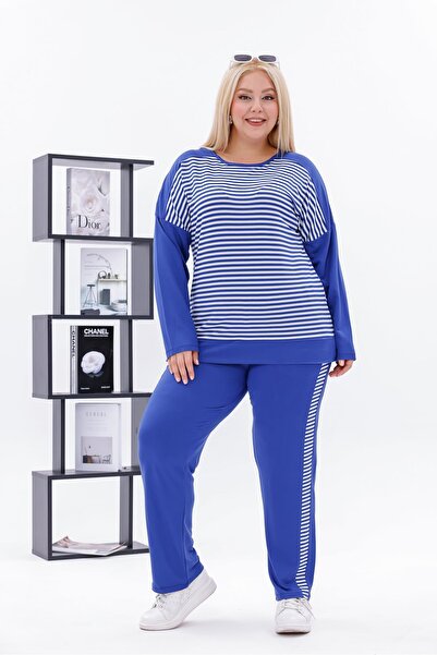 Siyezen Plus Size Striped Cotton Lycra Suit