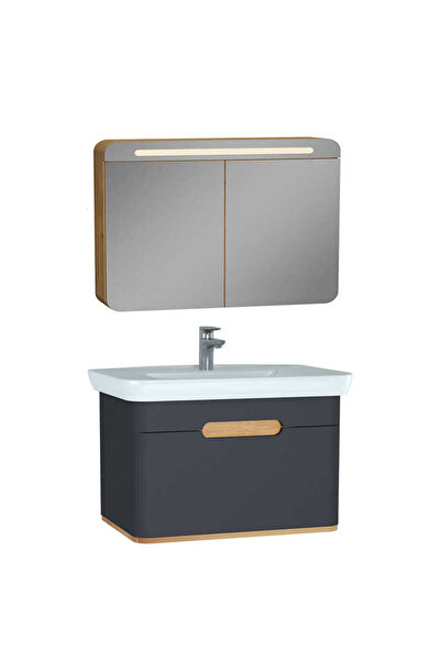 VitrA Sento Aynalı Çekmeceli Dolap Seti, Antrasit, 80cm (60819,60896)