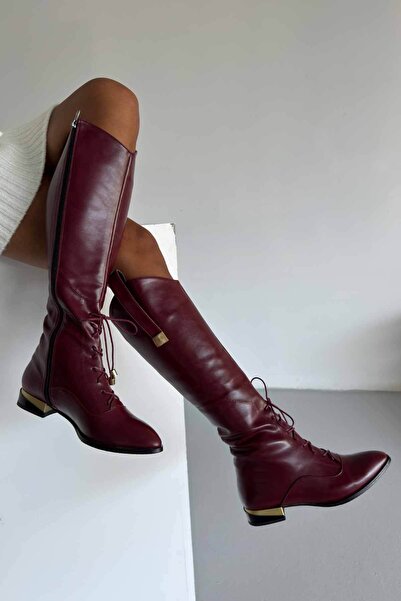 AYAKKABI PRENSİ Janica Bağcık ve Toka Detaylı BORDO MAT