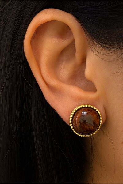 TAKIŞTIR أقراط بتفاصيل جلد الفهد باللون الذهبي (زوج)