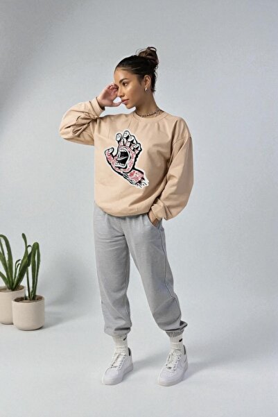 Wish BF طقم بدلة رياضية شتوية كبيرة الحجم مطبوعة يدويًا مع قلنسوة وبطانة داخل...