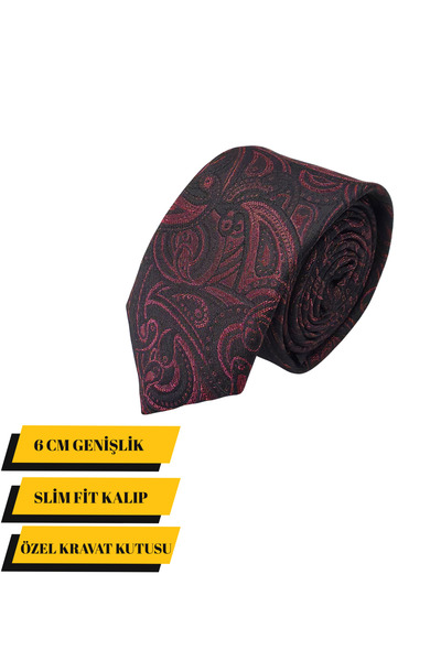 Elegante Cravatte Slim Fit Shawl Pattern Burgundy Color Tie - Special Boxed