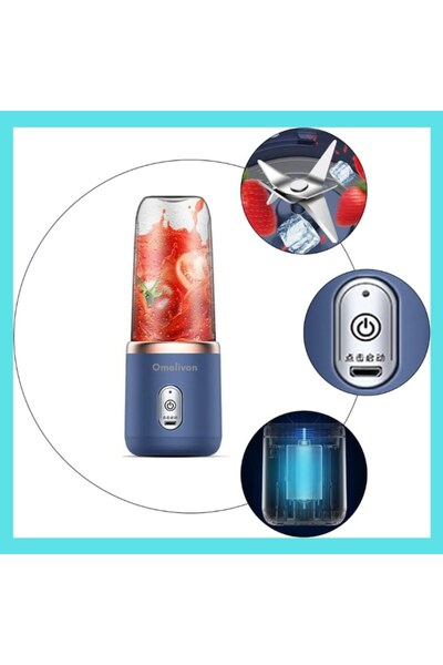 Omelivon Blender portabil cu 2 cupe și 6 lame, reîncărcabil prin USB, mini blender personal multifuncțional