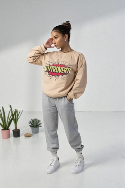 Wish BF supradimensionat Introvert cu imprimeu cu glugă Set de trening de iar...