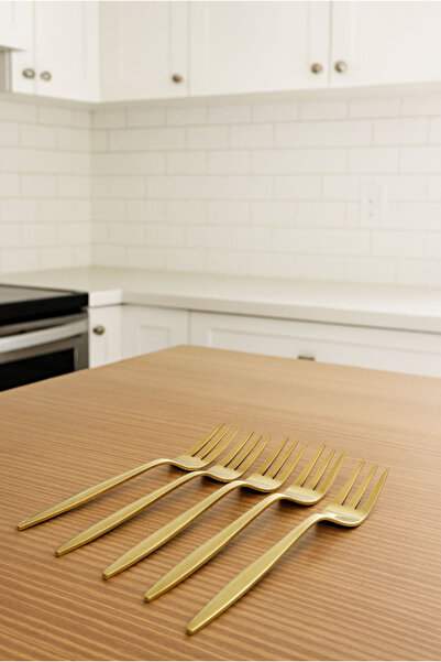 TUMU LIFE 6 Adet Gold Detaylı Tatlı Çatalı Takımı | 6 Parça Lüks Tatlı Çatalı...