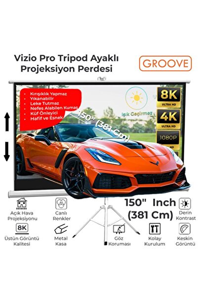 Groove Vizio Pro 150¨Inch 332x188cm Blackout Işık Geçirmez Tripod Ayaklı Proj...