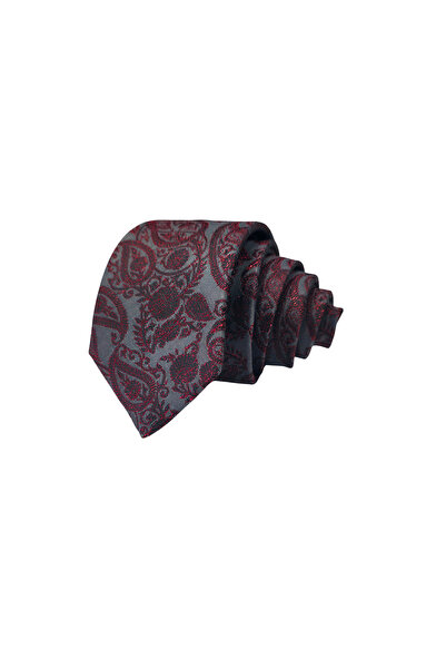 Elegante Cravatte Slim Fit Burgundy Gray Color Shawl Pattern Tie - Special Boxed