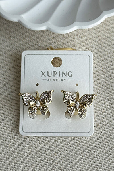 Modacaprea Xuping 14K Taşlı Kelebekli Klipsli Kadın Küpe Kararmaz Kadın Takı Xuping Küpe