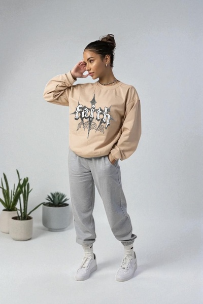 Wish BF oversized Faith με τύπωμα με κουκούλα Σετ φόρμας χειμερινό Βαμβάκι τε...