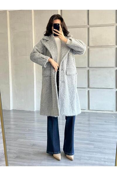 Coral Şal Yaka Kısa Kürk Kaban 70036 Gri