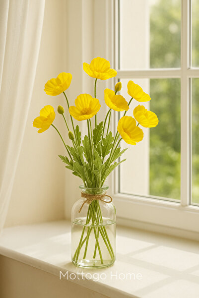 Mottogo Gerçekçi Yapay Gelincik Çiçeği – 60 cm – 2 Dal (Her Dalda 4 Baş) Bakım Gerektirmeyen Çiçek