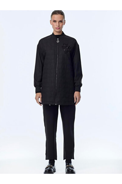 Zühre Women's Quilted Patterned Zippered Black Jacket C-0150