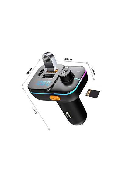 MTL 55W PD ve QC Destekli Type-C Çıkışlı Bluetooth FM Modülatör, Hızlı Araç Ş...
