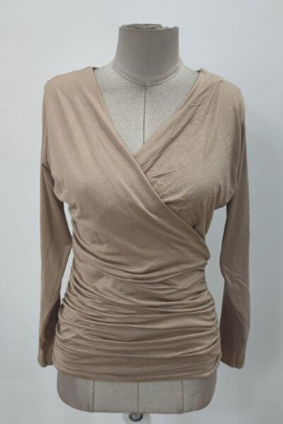 Mossta διπλό πέτο Μπλούζα βισκόζης με κορδόνι στο λαιμό - Καφέ