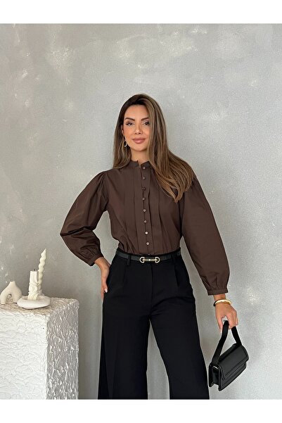 Nesil Önü Pileli Balon Kol Günlük Şık Gece Kadın Gömlek