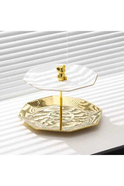 Trendy's Δίσκος φρούτων TRENDY'S, με δύο χρυσά επίπεδα, 20X25 εκ.