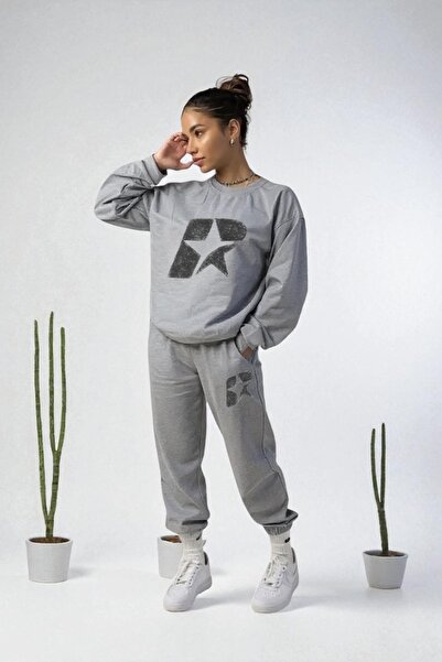 Wish BF Oversize R Star Printed Hooded Tracksuit Set Winter Cotton Lined