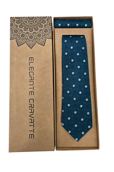 Elegante Cravatte Puan Desen Lacivert Yeşil Kravat - Özel Kutulu