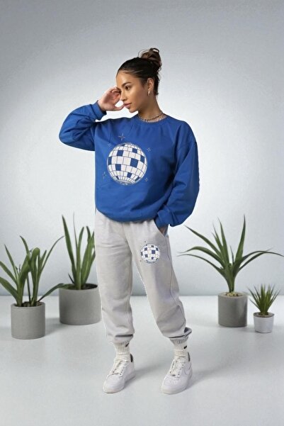 Wish BF طقم بدلة رياضية شتوية كبيرة الحجم بطباعة ديسكو مع قلنسوة وبطانة داخلي...