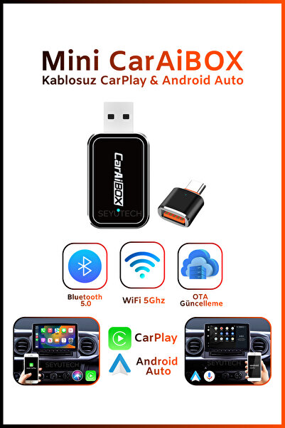 SEYUTECH Mini Kablosuz CarPlay Apple ve Android USB ve Type-C Uyumlu Araç Wireless Dönüştürücü Adaptör