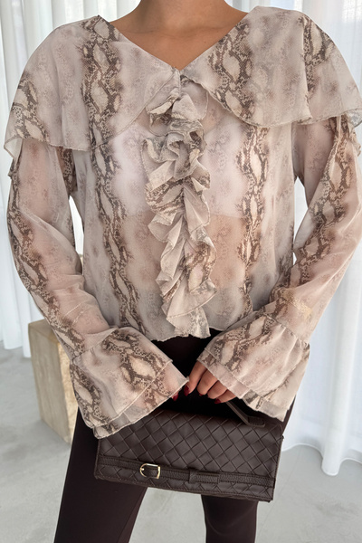 Seda Yalçın Atelier Μπλούζα με βολάν με σχέδιο φιδιού μοντέλου ZR