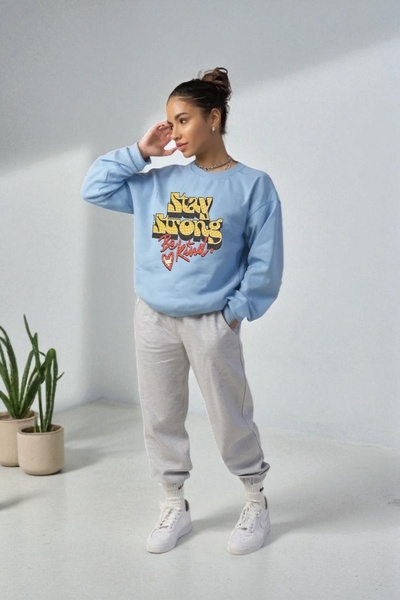 Wish BF supradimensionat Stay Strong cu imprimeu cu glugă Set de trening de i...