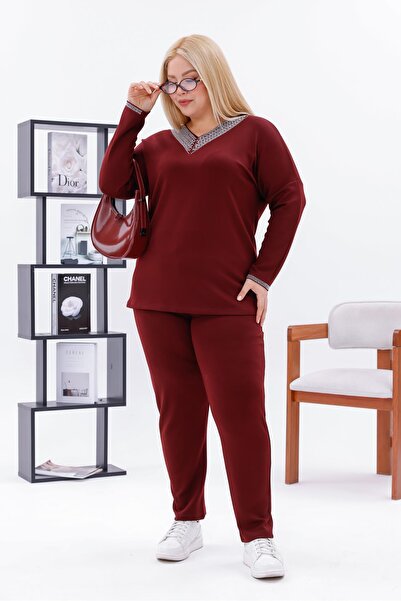 Siyezen Plus Size V-Neck Stone Modal Set