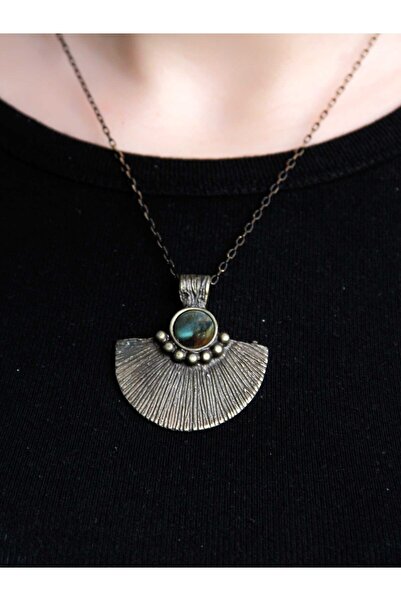 esha قلادة نسائية أصلية من الحجر الطبيعي لابرادوريت منقوشة بحجر طبيعي مع سلسل...