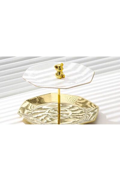 Trendy's Δίσκος φρούτων TRENDY'S, με δύο χρυσά επίπεδα, 20X25 εκ.