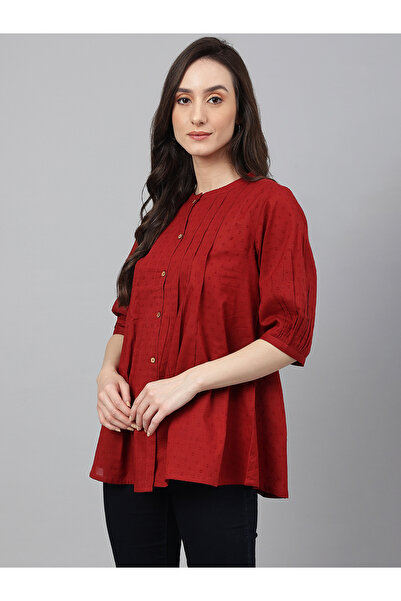 IndHeritage Dark red cotton top with red thread works perfect for office / casual wear