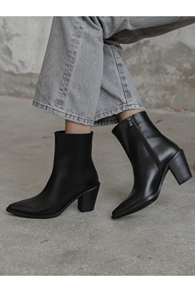 ECENİN BUTİĞİ Lerona Siyah Hakiki Deri Kadın Bot