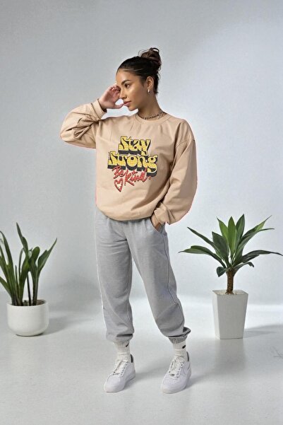 Wish BF supradimensionat Stay Strong cu imprimeu cu glugă Set de trening de i...