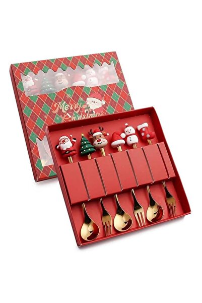 Timebox Set de 6 linguri și furculițe din oțel inoxidabil cu modele festive d...