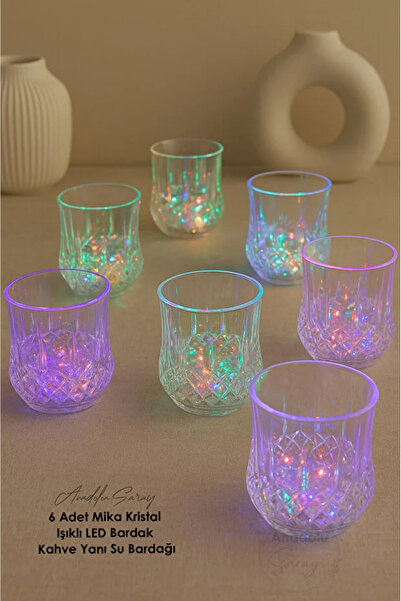 TUMU LIFE 6 Adet Mika Kristal Işıklı LED Bardak Otomatik Aktif Yanıp Sönen Renkli Parti Kahve Yanı Su Bardağı