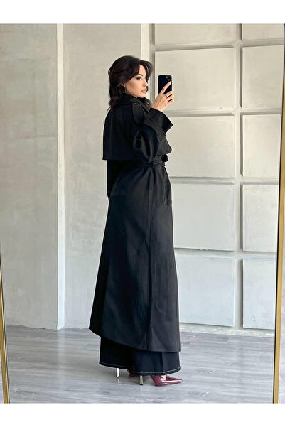 Coral Apoletli Süet Trençkot 407013 Siyah
