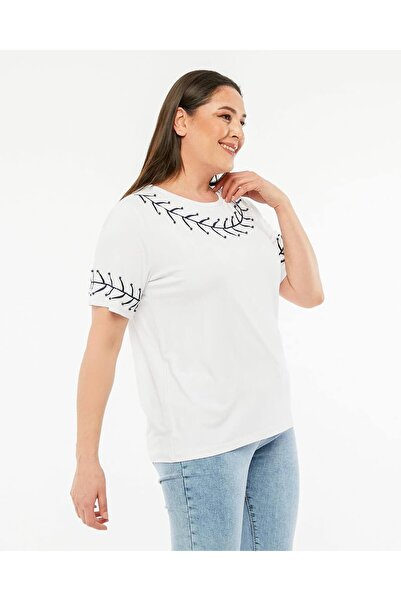 MojerHermosa Stone Patterned Crew Neck Combed Cotton T-Shirt