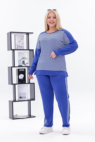 Siyezen Plus Size Striped Cotton Lycra Suit
