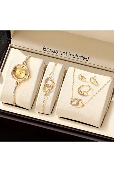 stainless steell VİP gold renk fermuar model taşlı saat kalp model set
