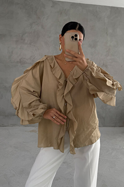 Seda Yalçın Atelier Πλισέ πουκάμισο σε μπεζ χρώμα