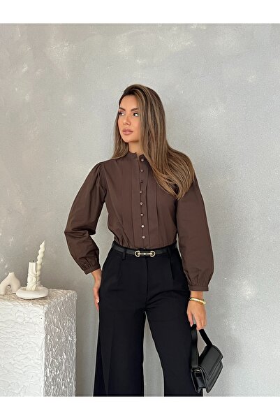 Nesil Önü Pileli Balon Kol Günlük Şık Gece Kadın Gömlek