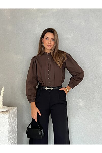 Nesil Önü Pileli Balon Kol Günlük Şık Gece Kadın Gömlek