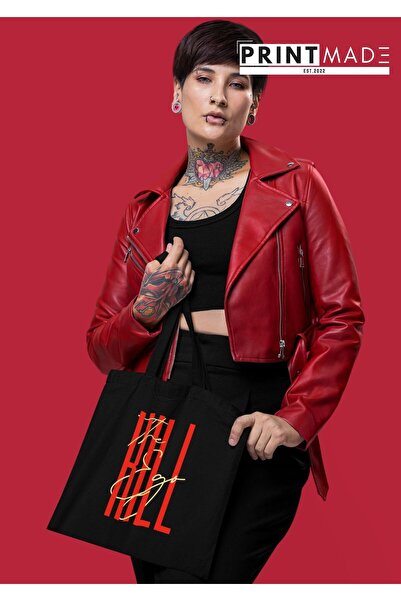 printtmade حقيبة قماش سوداء مطبوعة من THE KILL EGO مقاس 35x40 سم